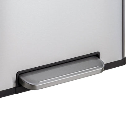Qualiazero Poubelle rectangulaire à pédale de recyclage 16 gal (8 gal double unité) - Acier inoxydable