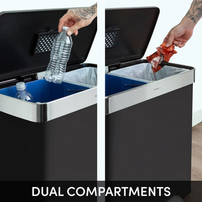 Qualiazero Poubelle rectangulaire à pédale de recyclage 16 gal (8 gal double unité) - Acier inoxydable