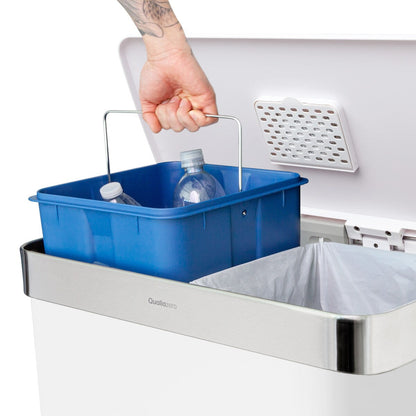 Qualiazero Poubelle rectangulaire à pédale de recyclage 16 gal (8 gal double unité) - Acier inoxydable