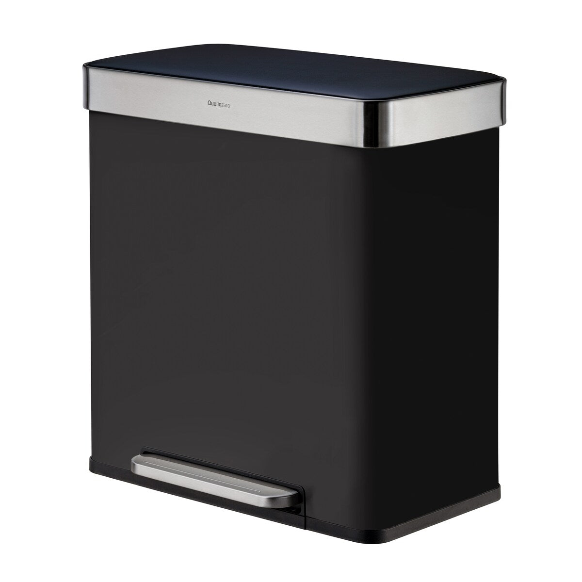 Qualiazero Poubelle rectangulaire à pédale de recyclage 16 gal (8 gal double unité) - Acier inoxydable
