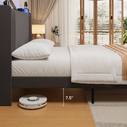 Lit Queen/Full à tête de lit capitonnée avec dossier à oreilles