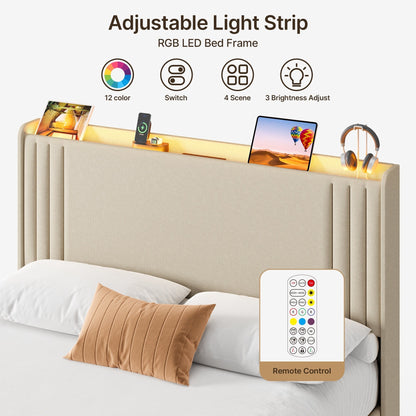 Lit Queen/Full à tête de lit capitonnée avec dossier à oreilles