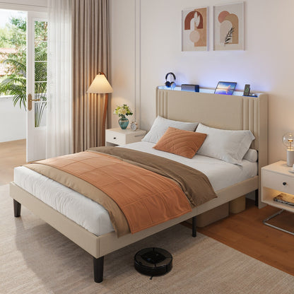 Lit Queen/Full à tête de lit capitonnée avec dossier à oreilles