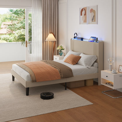 Lit Queen/Full à tête de lit capitonnée avec dossier à oreilles