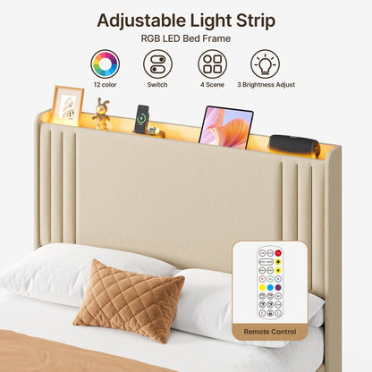 Lit Queen/Full à tête de lit capitonnée avec dossier à oreilles