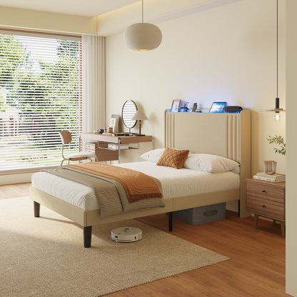 Lit Queen/Full à tête de lit capitonnée avec dossier à oreilles