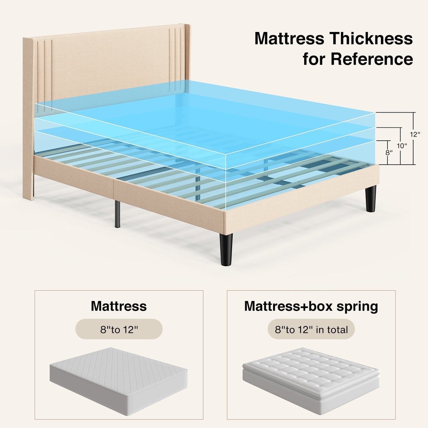 Lit Queen/Full à tête de lit capitonnée avec dossier à oreilles