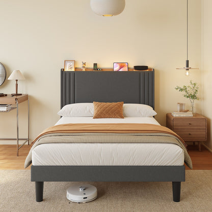 Lit Queen/Full à tête de lit capitonnée avec dossier à oreilles