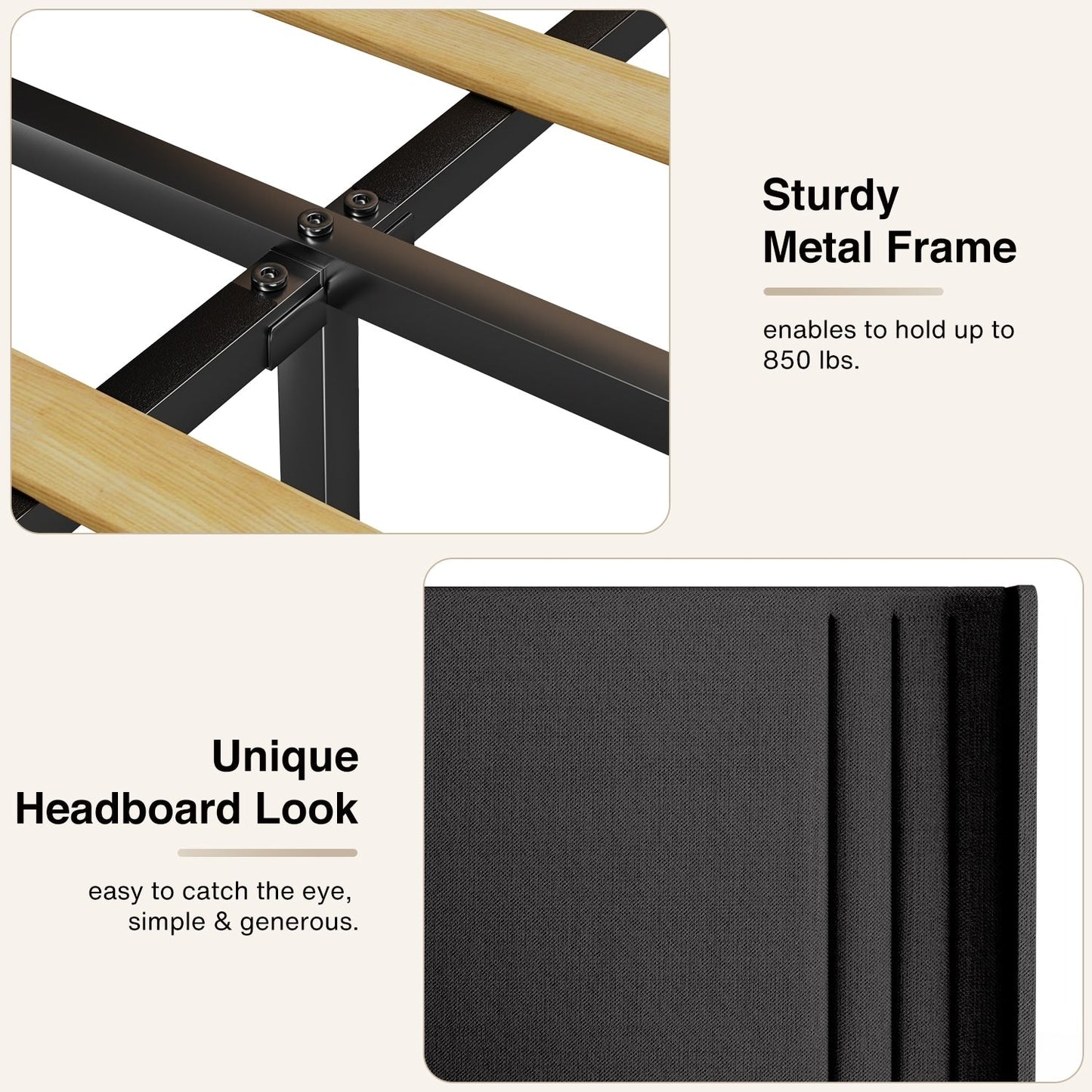 Lit Queen/Full à tête de lit capitonnée avec dossier à oreilles