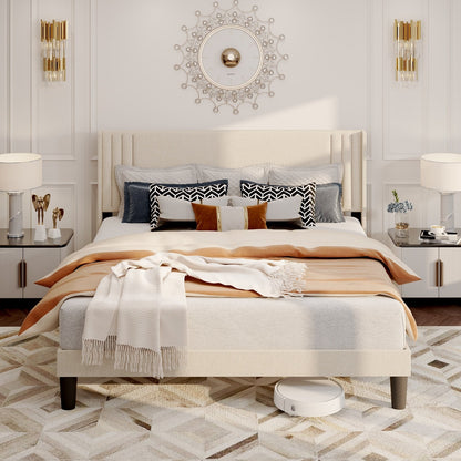 Lit Queen/Full à tête de lit capitonnée avec dossier à oreilles