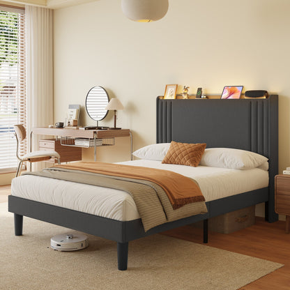 Lit Queen/Full à tête de lit capitonnée avec dossier à oreilles