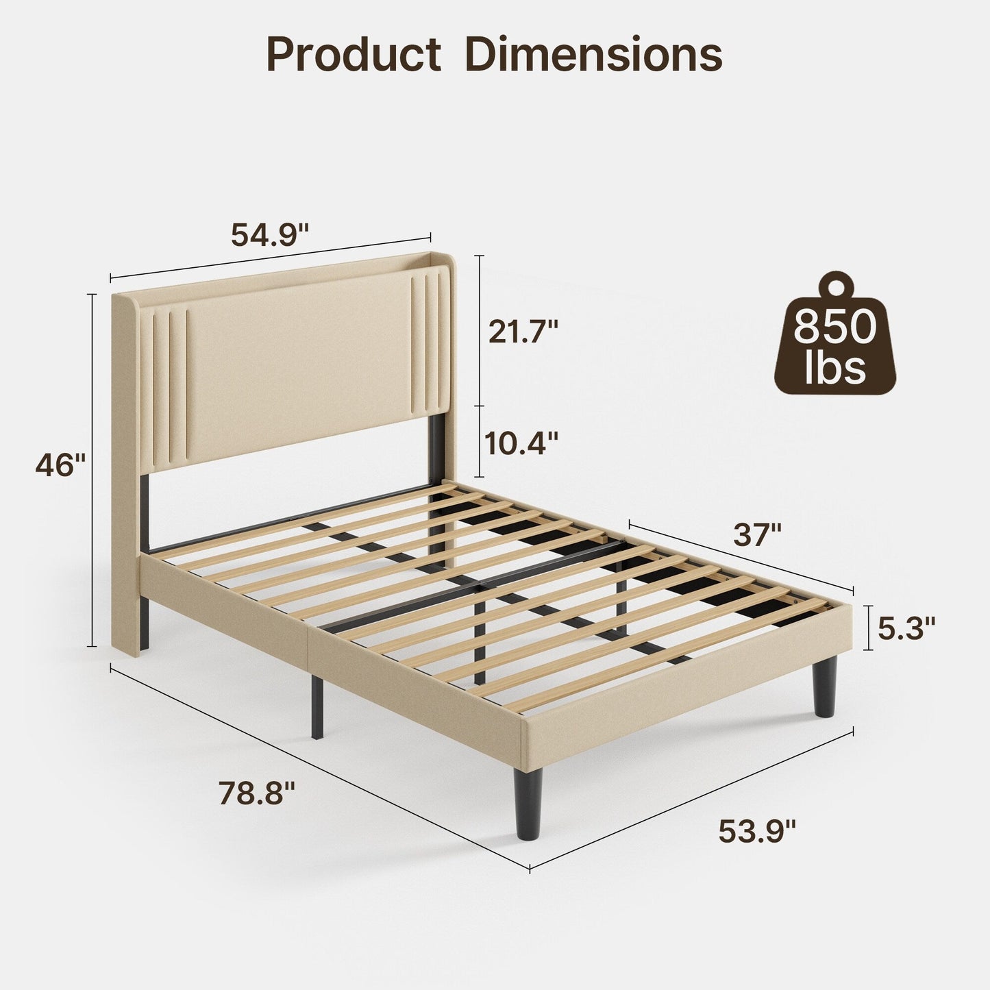 Lit Queen/Full à tête de lit capitonnée avec dossier à oreilles