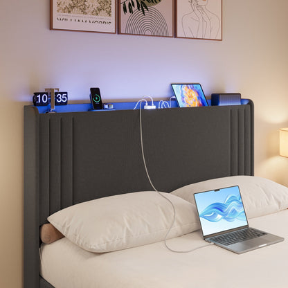 Lit Queen/Full à tête de lit capitonnée avec dossier à oreilles