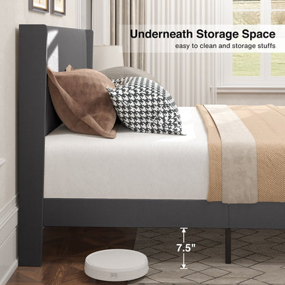 Lit Queen/Full à tête de lit capitonnée avec dossier à oreilles