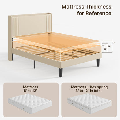 Lit Queen/Full à tête de lit capitonnée avec dossier à oreilles