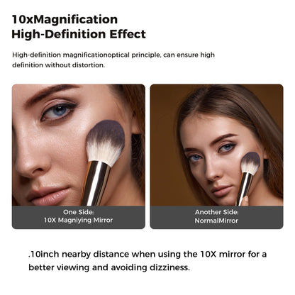 Miroir de maquillage mural rond de 8 pouces pour salle de bain, rechargeable, grossissement 1x/10x, 3 couleurs d'éclairage