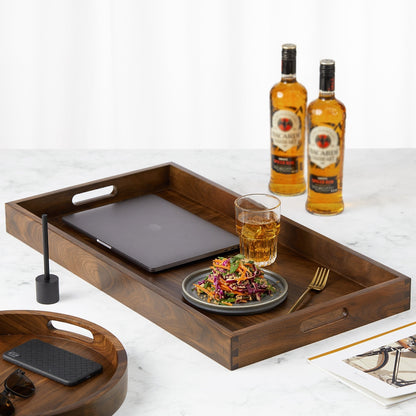 Plateau de service rectangulaire KINWELL en bois de noyer noir, style ottoman