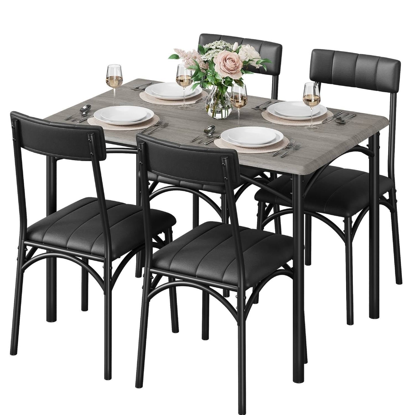 Ensemble table et chaises rectangulaires pour 4 personnes avec chaises rembourrées