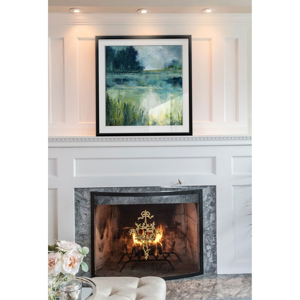 Reflets Edge - Impression encadrée sur mesure - bleu, blanc, gris, jaune, vert, argent, or