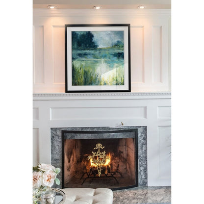 Reflets Edge - Impression encadrée sur mesure - bleu, blanc, gris, jaune, vert, argent, or