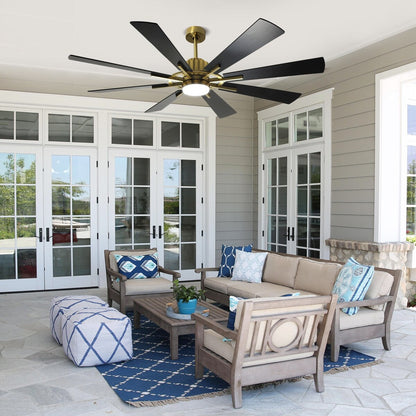 Ventilateur de plafond télécommandé avec éclairage, 8 grandes pales en bois