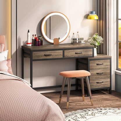 Bureau d'ordinateur réversible à 5 tiroirs, bureau pour bureau à domicile avec tiroir de rangement et support pour imprimante