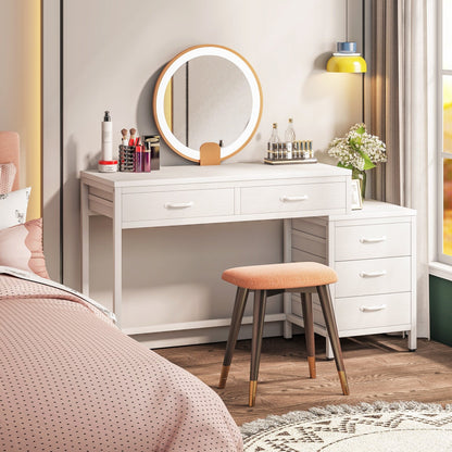 Bureau d'ordinateur réversible à 5 tiroirs, bureau pour bureau à domicile avec tiroir de rangement et support pour imprimante