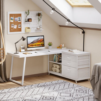 Bureau d'angle réversible en forme de L avec tiroirs de classement, bureau d'ordinateur d'angle