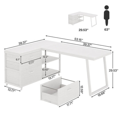Bureau d'angle réversible en forme de L avec tiroirs de classement, bureau d'ordinateur d'angle