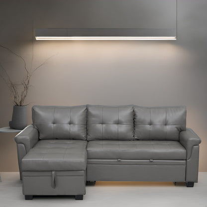 Canapé d'angle réversible avec lit gigogne, méridienne avec rangement dissimulé, pieds robustes.