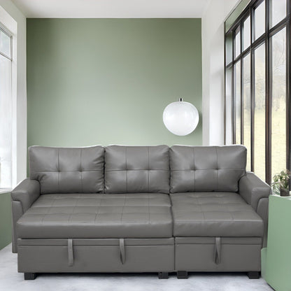 Canapé d'angle réversible avec lit gigogne, méridienne avec rangement dissimulé, pieds robustes.