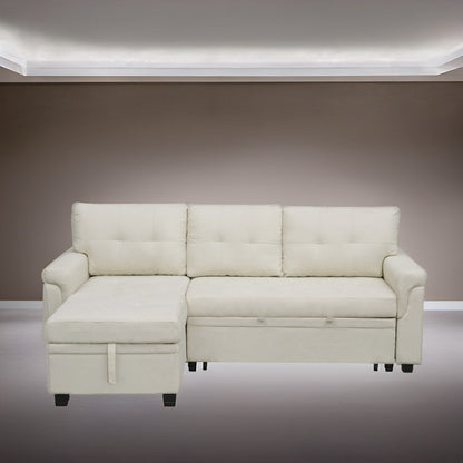 Canapé d'angle réversible avec lit gigogne, méridienne avec rangement dissimulé, pieds robustes.