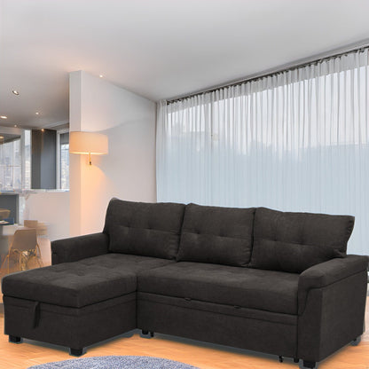 Canapé d'angle réversible avec lit gigogne, méridienne avec rangement dissimulé, pieds robustes.