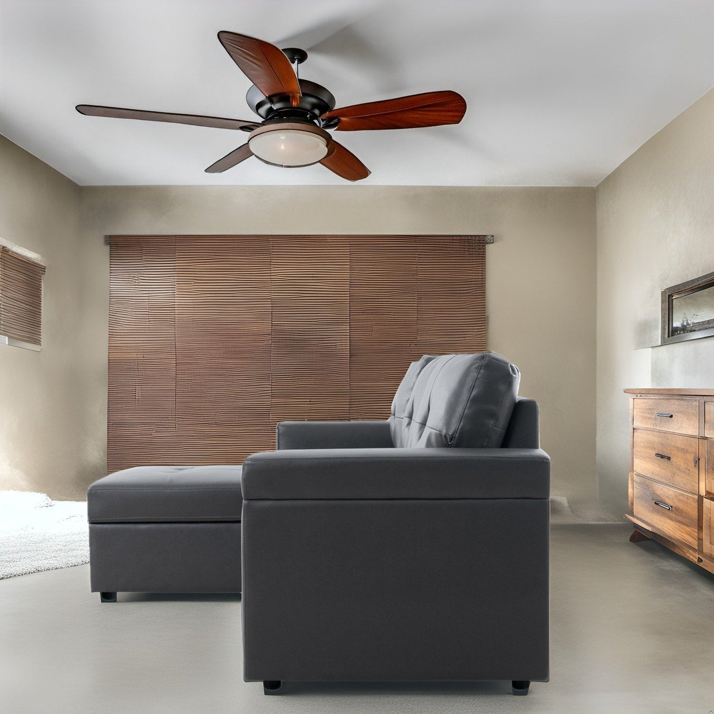 Canapé d'angle réversible avec lit gigogne, méridienne avec rangement dissimulé, pieds robustes.