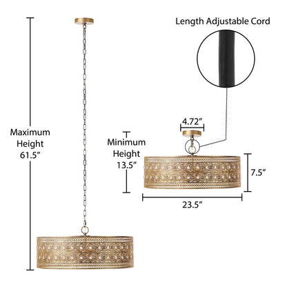 Lustre River of Goods Bryar en laiton et cristal, 3 lumières, 23,5 W - 23,5 x 23,5 x 61,5