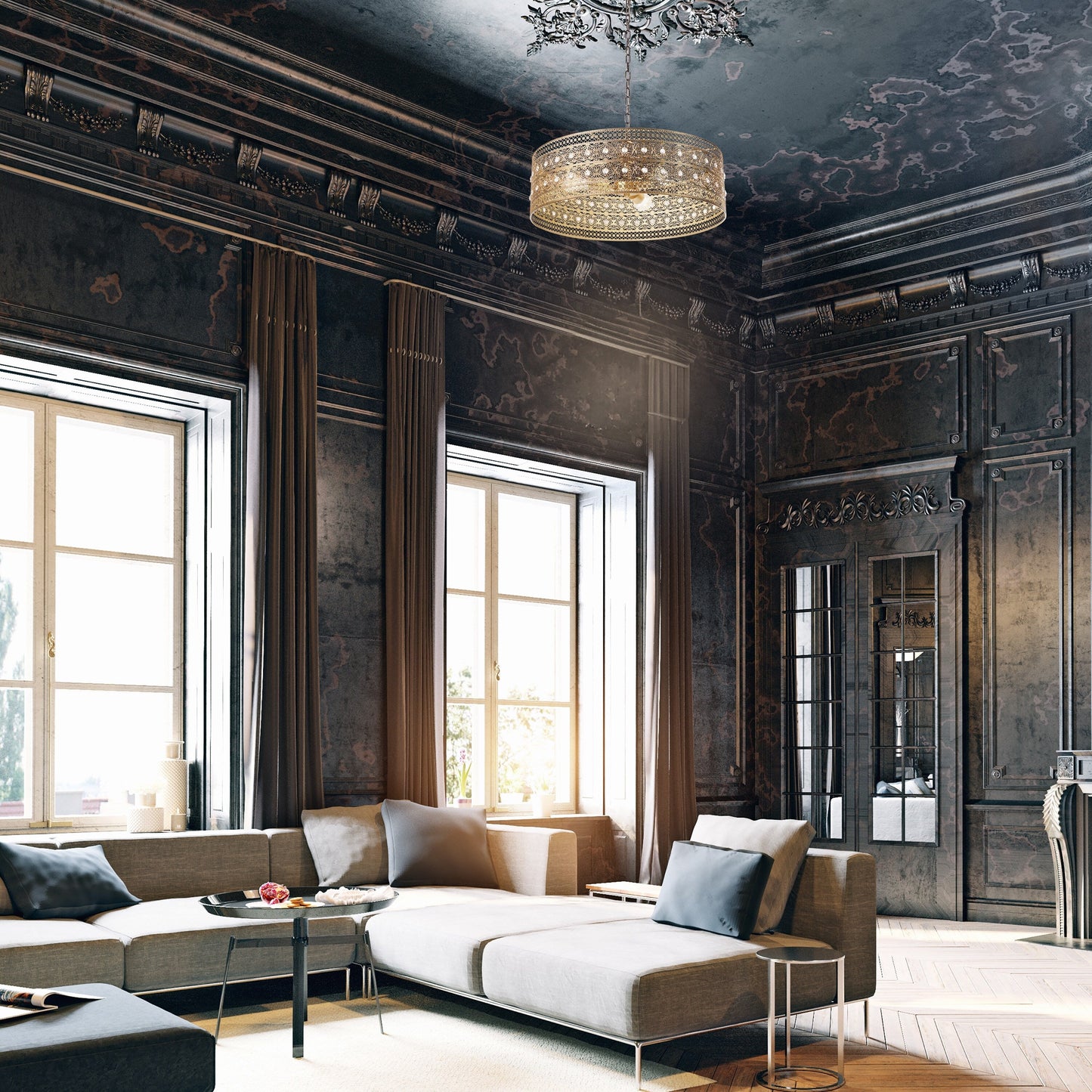 Lustre River of Goods Bryar en laiton et cristal, 3 lumières, 23,5 W - 23,5 x 23,5 x 61,5