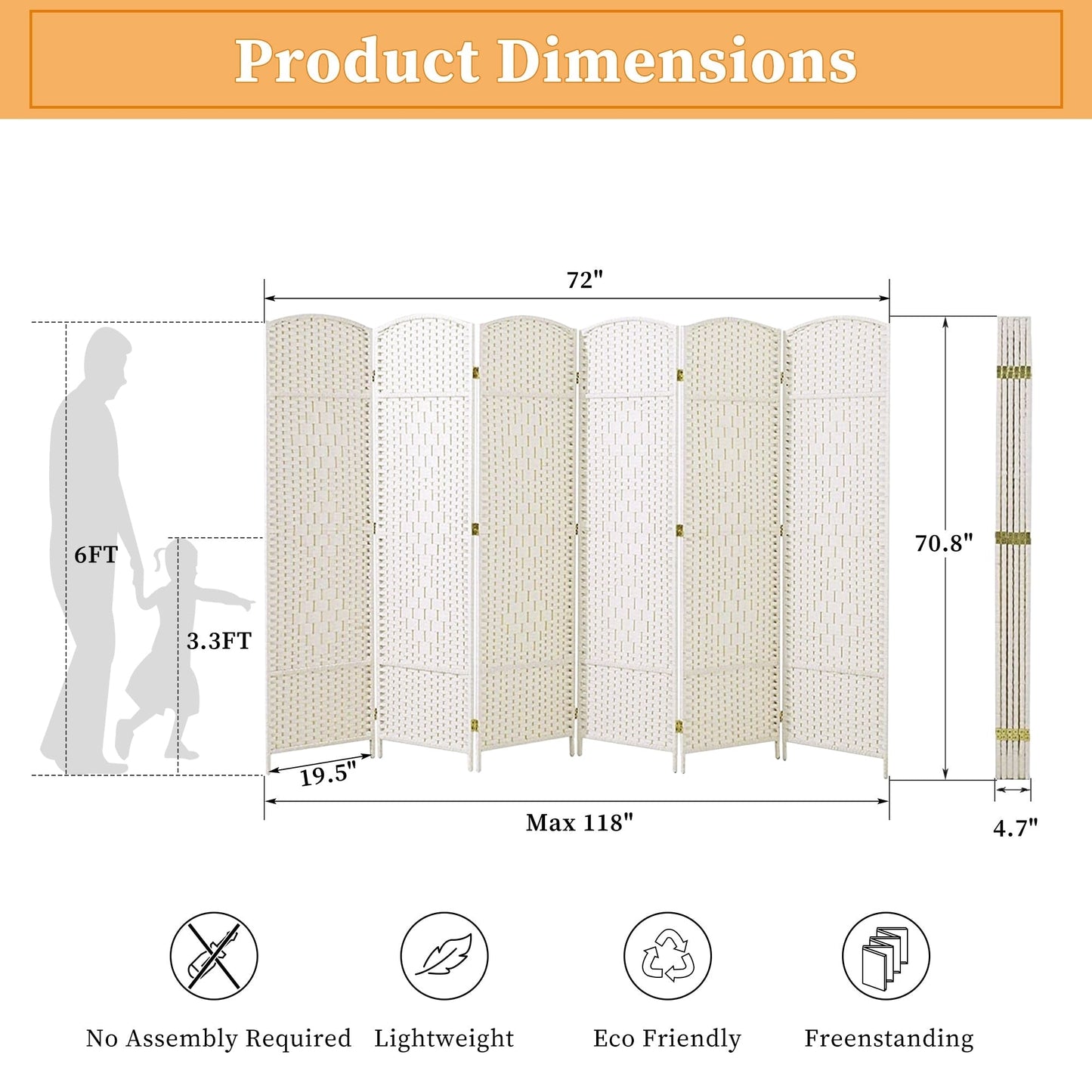Paravent pliable autoportant en fibre tissée de 1,83 m de haut