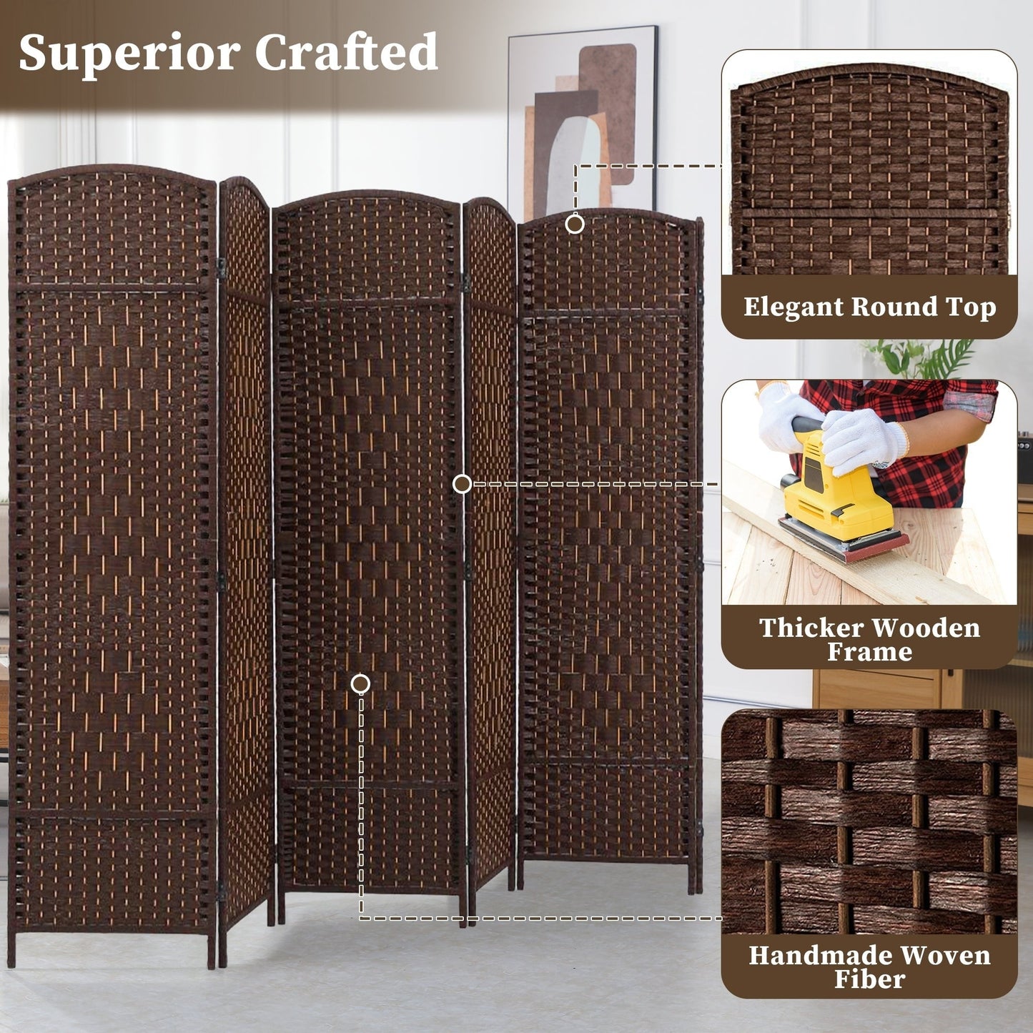 Paravent pliable autoportant en fibre tissée de 1,83 m de haut