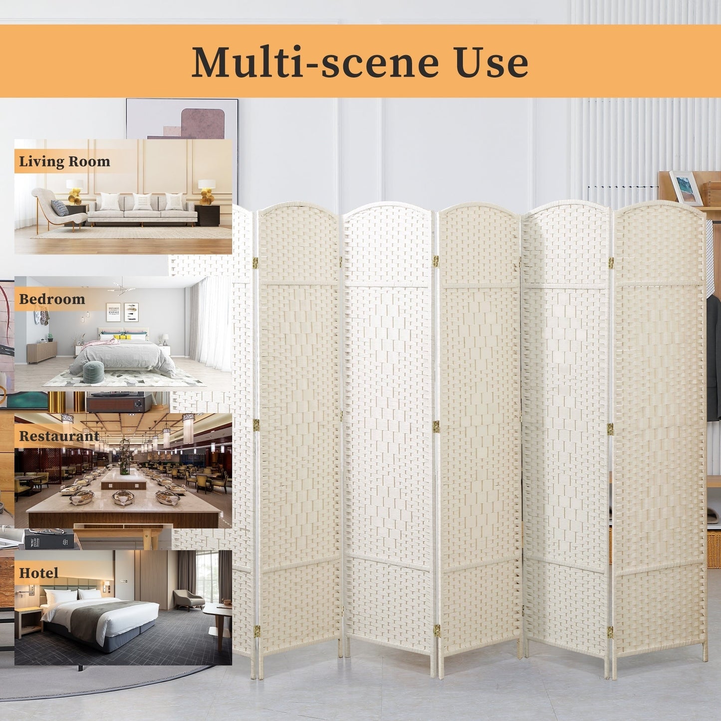 Paravent pliable autoportant en fibre tissée de 1,83 m de haut