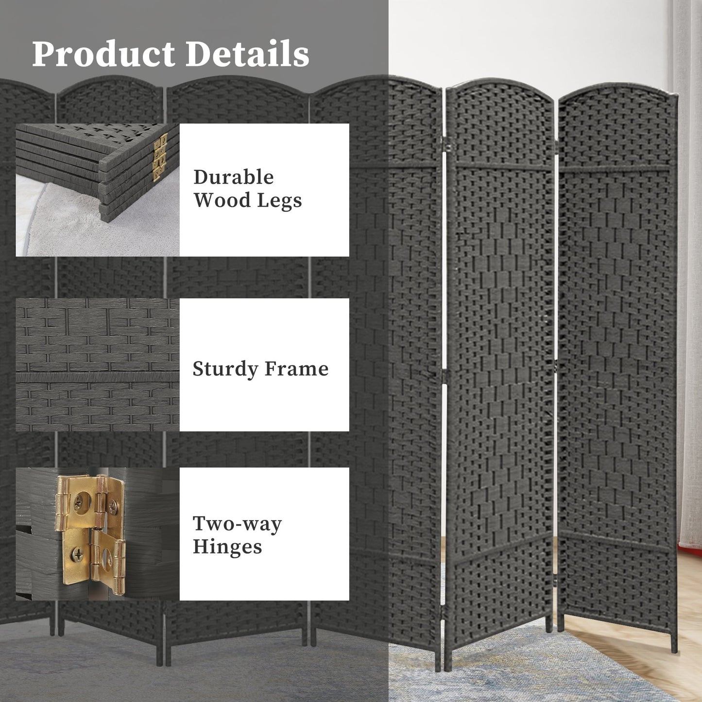 Paravent pliable autoportant en fibre tissée de 1,83 m de haut