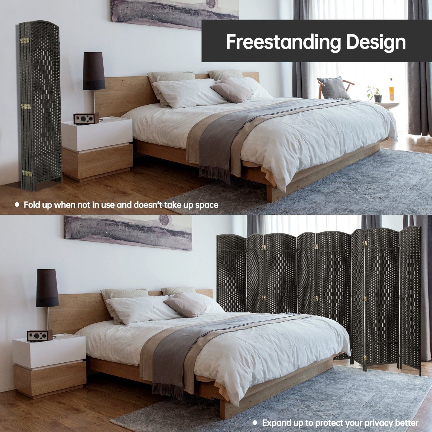 Paravent pliable autoportant en fibre tissée de 1,83 m de haut