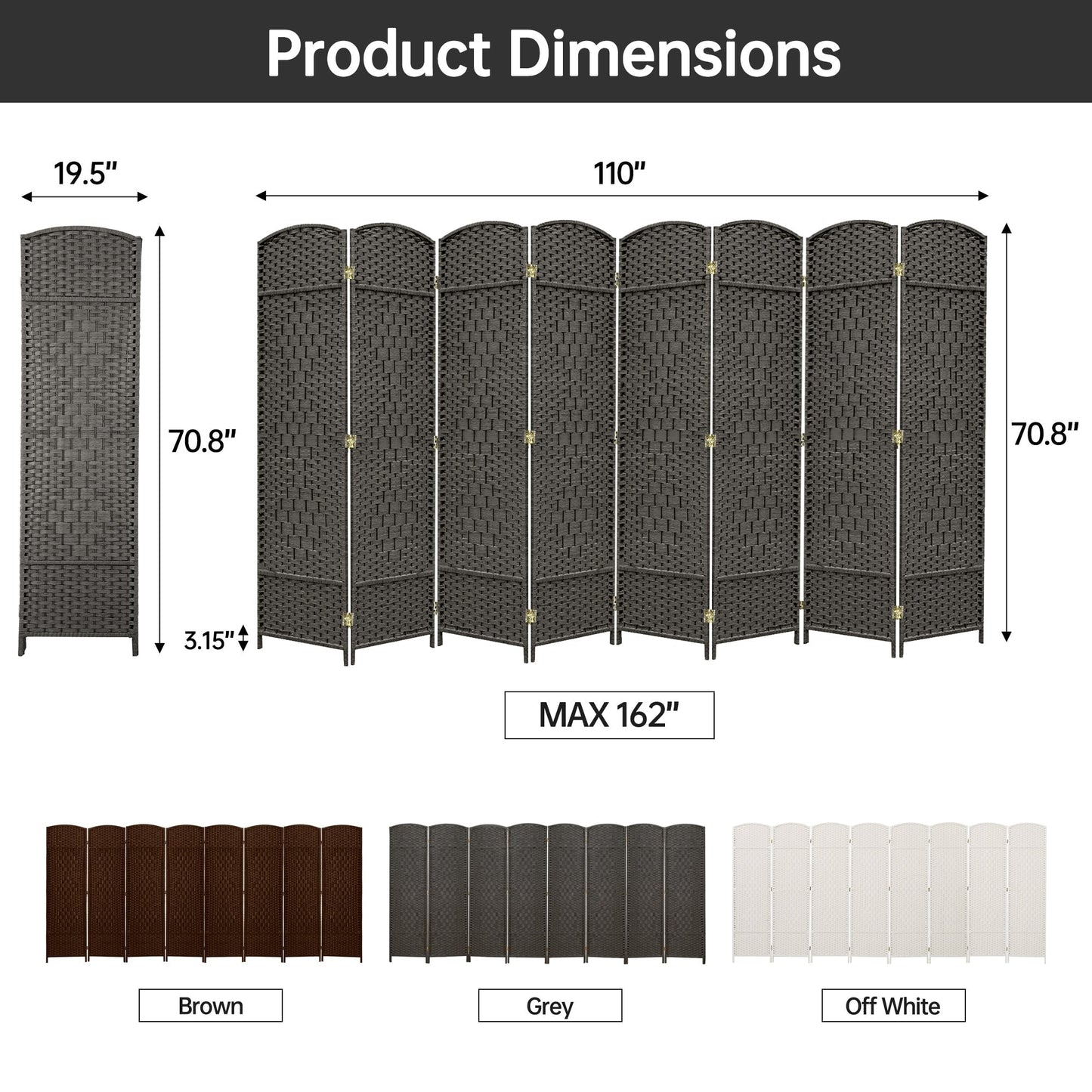 Paravent pliable autoportant en fibre tissée de 1,83 m de haut