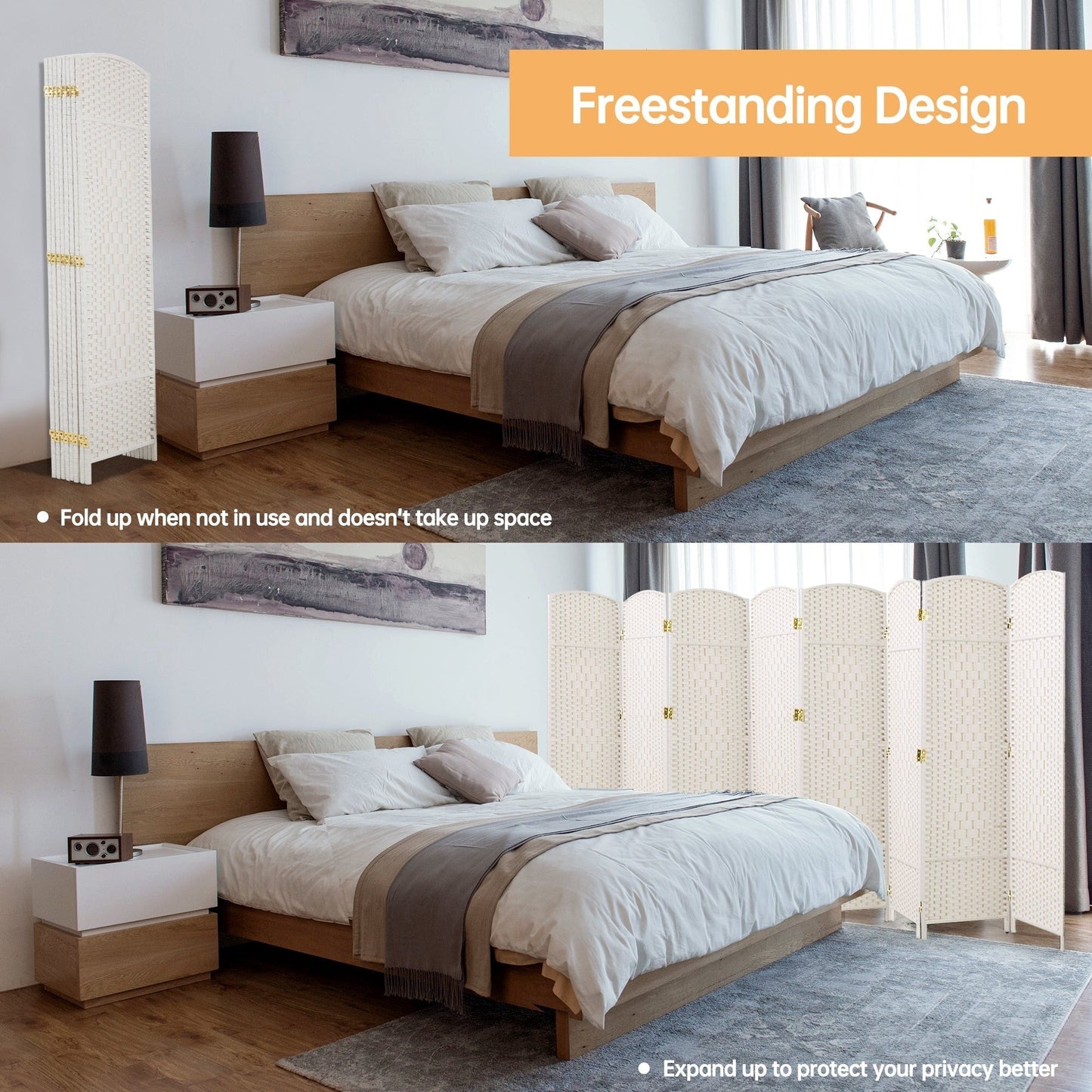 Paravent pliable autoportant en fibre tissée de 1,83 m de haut