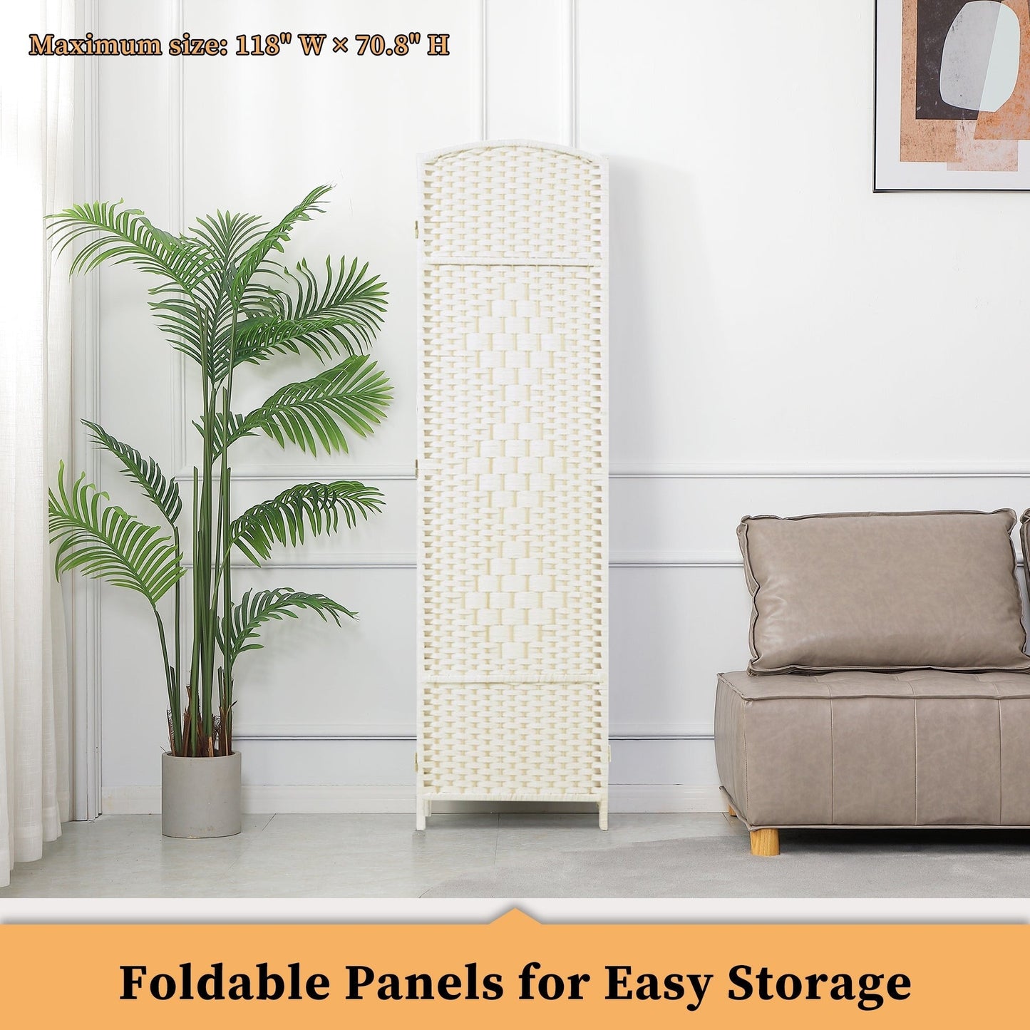 Paravent pliable autoportant en fibre tissée de 1,83 m de haut