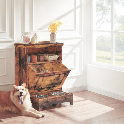 Station d'alimentation pour chiens Roomfitters avec 2 gamelles surélevées, meuble d'alimentation inclinable pour animaux de compagnie