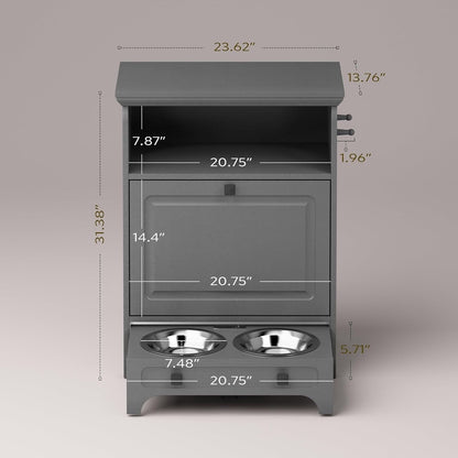 Station d'alimentation pour chiens Roomfitters avec 2 gamelles surélevées, meuble d'alimentation inclinable pour animaux de compagnie