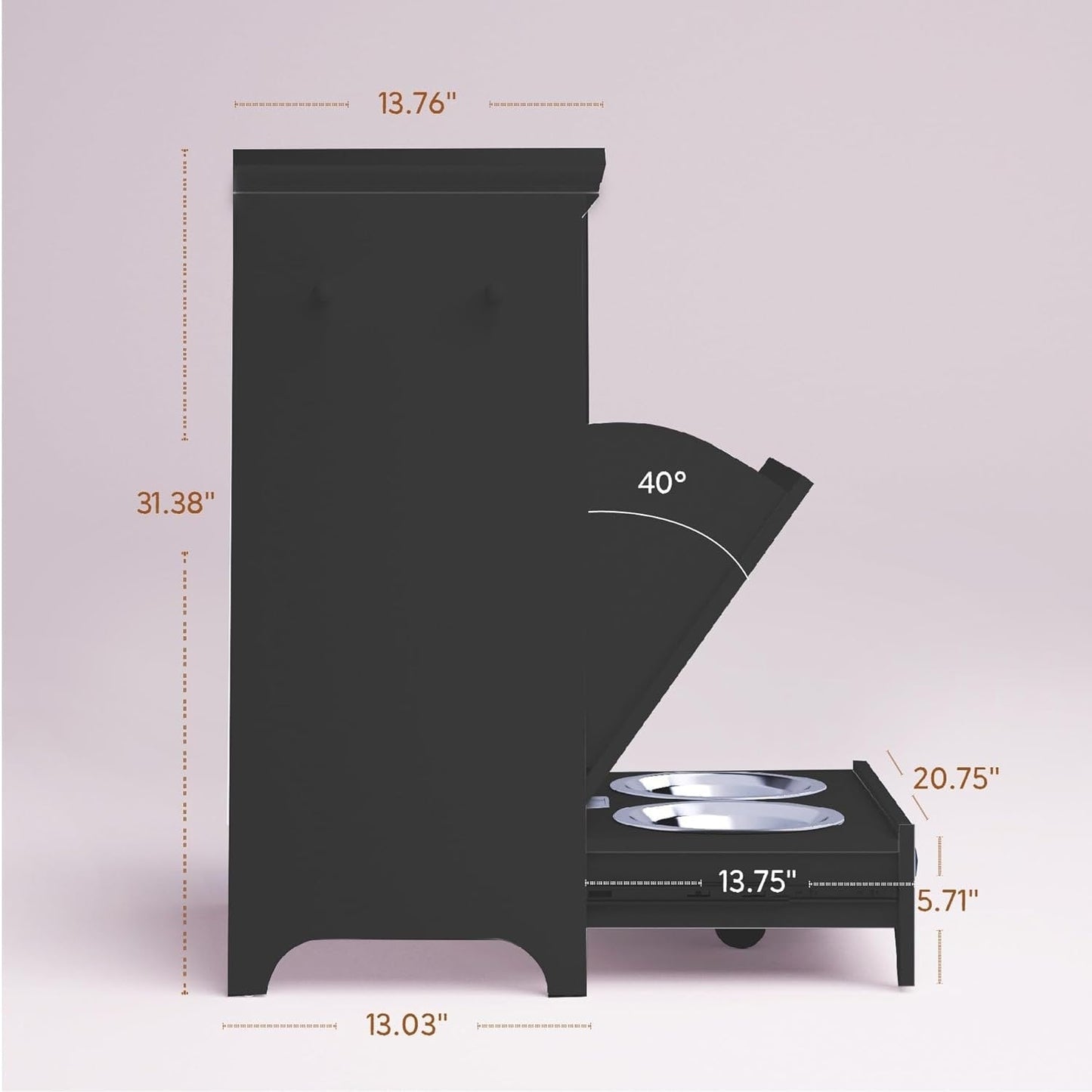 Station d'alimentation pour chiens Roomfitters avec 2 gamelles surélevées, meuble d'alimentation inclinable pour animaux de compagnie