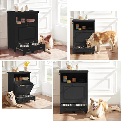 Station d'alimentation pour chiens Roomfitters avec 2 gamelles surélevées, meuble d'alimentation inclinable pour animaux de compagnie
