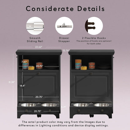 Station d'alimentation pour chiens Roomfitters avec 2 gamelles surélevées, meuble d'alimentation inclinable pour animaux de compagnie