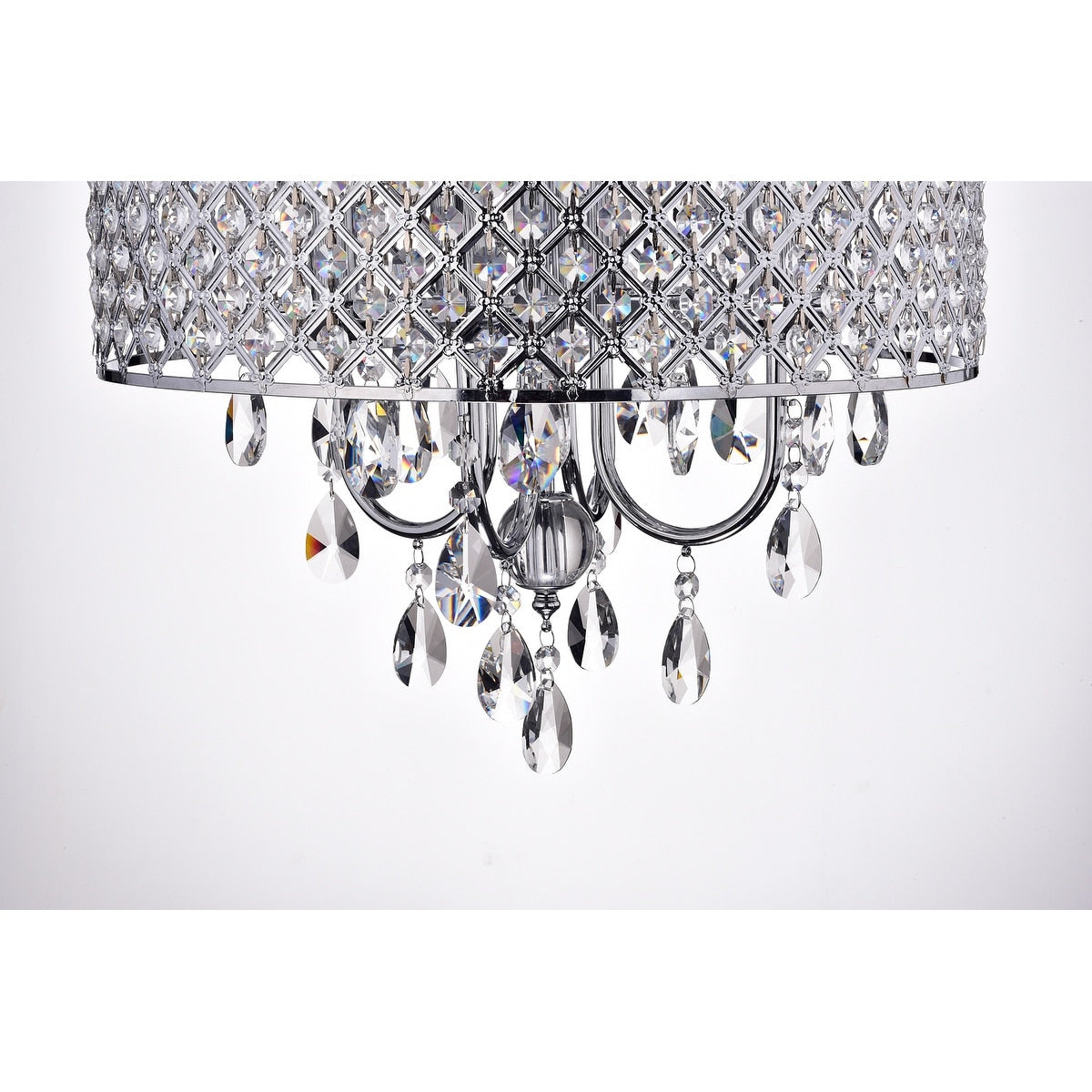 Lustre tambour rond à perles avec cristaux suspendus